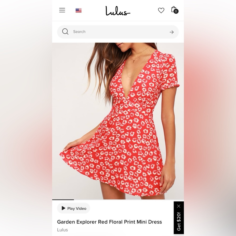 Red and white floral dress from Lulus